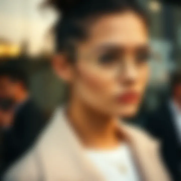 Fashionable individual showcasing diverse styles of oval half frame glasses