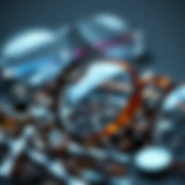 Close-up of various materials used in oval half frame glasses