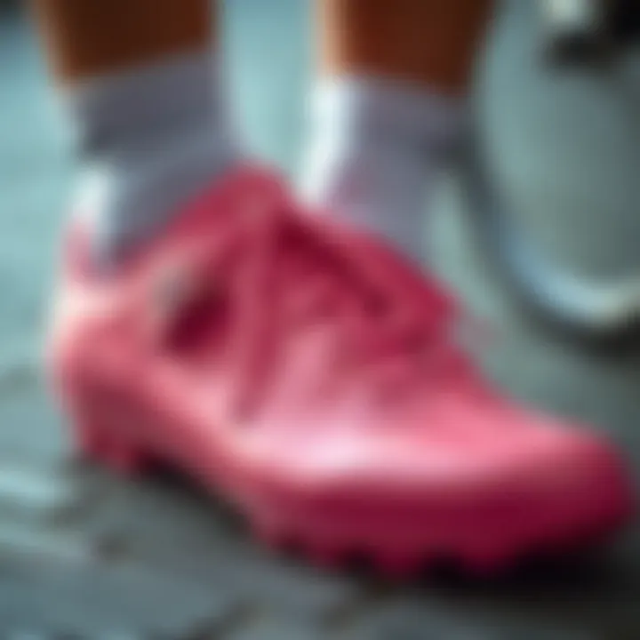 Intricate Design Details of Pink Cycling Shoes Close-up of pink cycling shoes showcasing intricate design