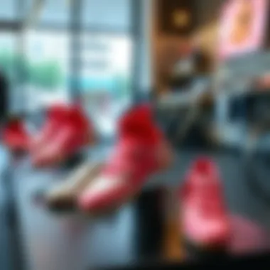 Diverse Styles of Pink Cycling Footwear Variety of pink cycling shoes displayed in a trendy setting