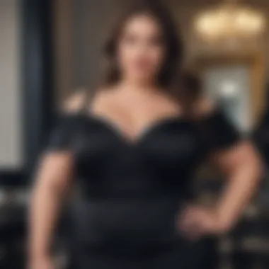 Trendy plus size black outfit for an evening event