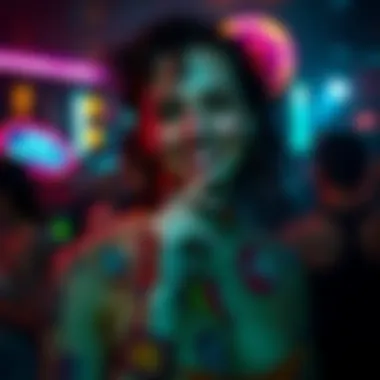 An artistic representation of body stickers in a rave environment