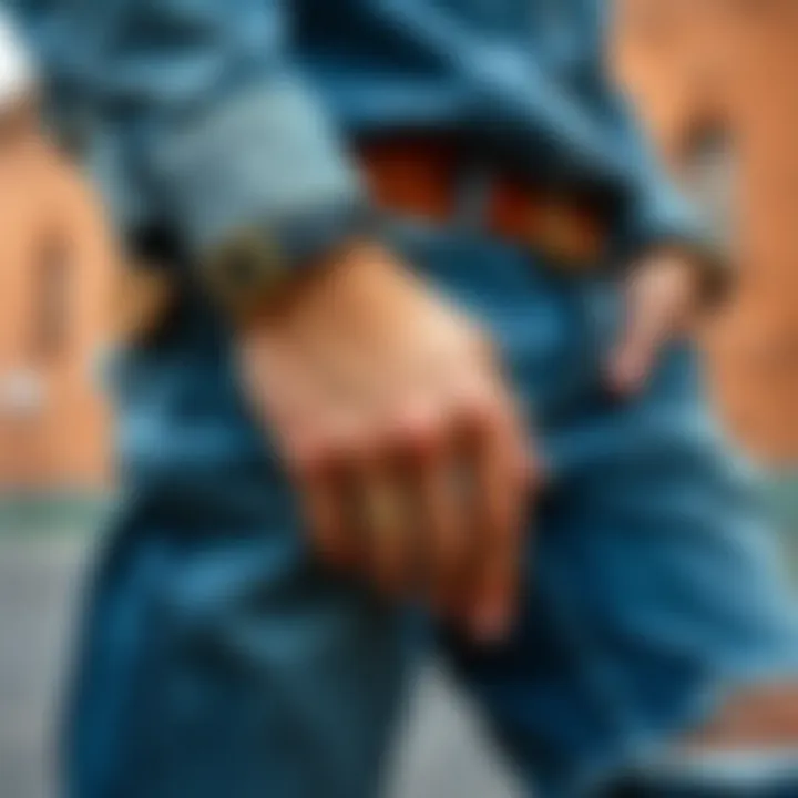 Accessories with Raw Hem Denim Creative pairing of raw hem jeans with accessories