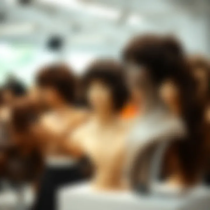 Diverse Styles of Real Hair Wigs Diverse styles of real hair wigs displayed in a salon environment