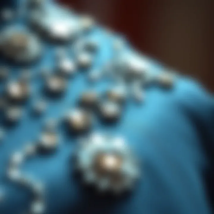 A close-up of intricate rhinestone embellishments on fabric
