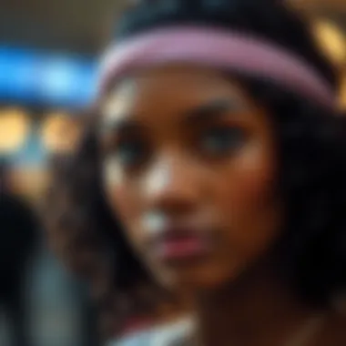 Close-up of headband detail on a short curly wig