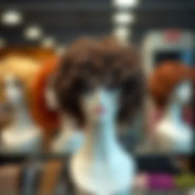 Diverse styling options for short curly headband wigs displayed on a mannequin