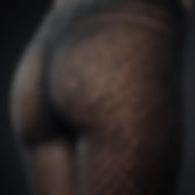 Intricate Texture of Short Fishnet Leggings Detailed view of short fishnet leggings showcasing the unique texture and patterns.