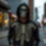 Stylish skeleton hoodie in an urban setting