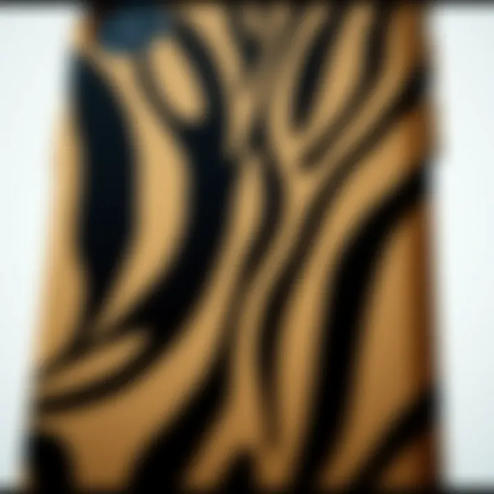 Close-up of a zebra print phone case showcasing intricate design