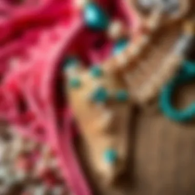 Close-up of various materials used in crafting beaded thongs
