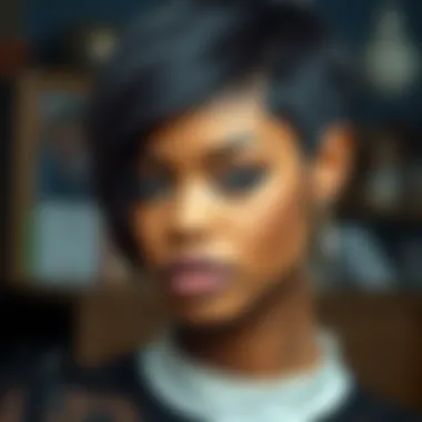 Detailed Texture of Black Pixie Cut Wig Close-up of a black pixie cut wig highlighting the texture and craftsmanship.