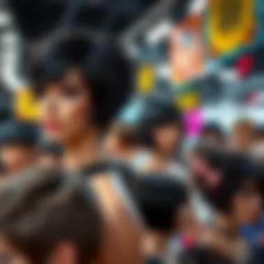 Diverse Styles of Black Pixie Cut Wigs A vibrant scene featuring different styles of black pixie cut wigs on display.