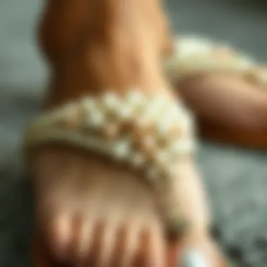 Craftsmanship in Focus: Pearl Embellishments Close-up of pearl embellishments on sandals highlighting craftsmanship