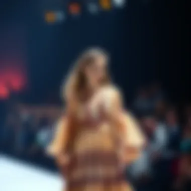 A designer showcasing a unique bohemian dress on the runway