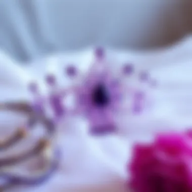 Purple Tiara with Wedding Accessories Purple tiara displayed with wedding accessories