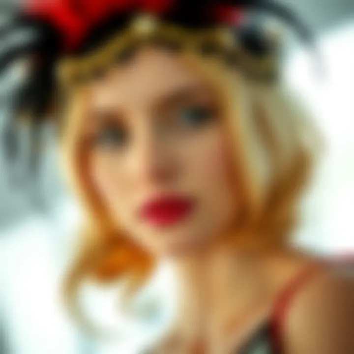 Glamorous Flapper Wig with Adornments Glamorous flapper wig adorned with feathers and beads, showcasing 1920s fashion