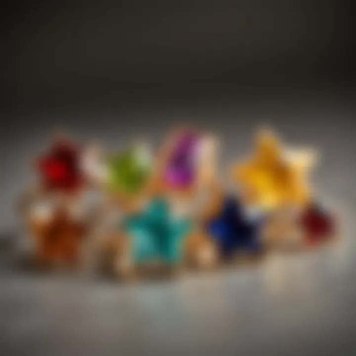 Collection of various star-shaped rings with different gemstones
