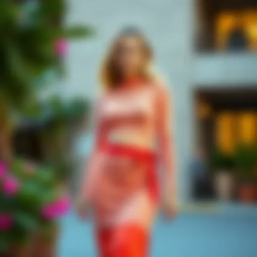 Elegant two piece knit skirt set in a vibrant color palette