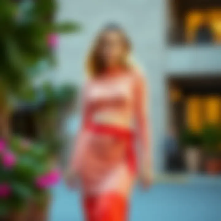 Elegant two piece knit skirt set in a vibrant color palette