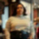 Stylish plus size striped turtleneck on display