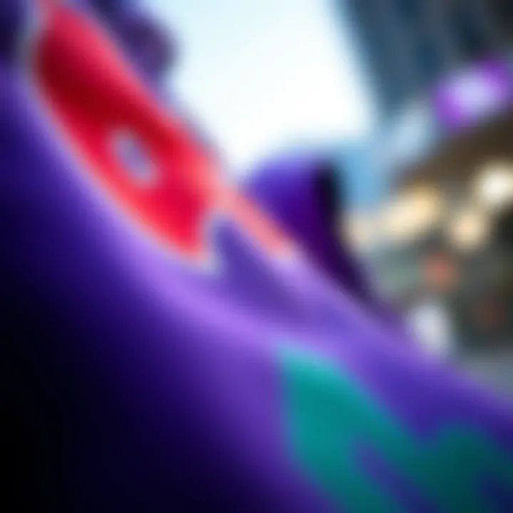 Fabric Texture Excellence in Purple Hoodie Close-up of the fabric texture of a purple graphic hoodie, emphasizing quality and detail.