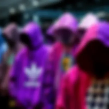 Diverse Styles of Purple Graphic Hoodies A vibrant display of different purple graphic hoodies in various styles and designs.