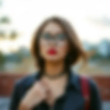 Model Radiating Confidence in Cute Girly Glasses A model wearing cute girly glasses in an outdoor setting, radiating confidence