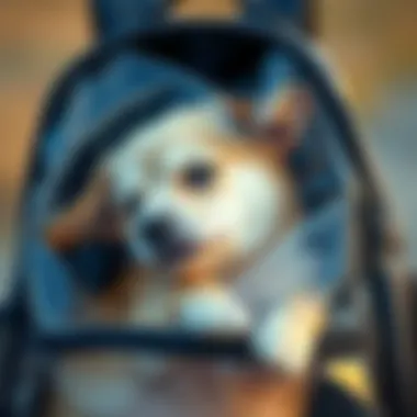 Close-up of a pet comfortably resting inside a clear backpack.