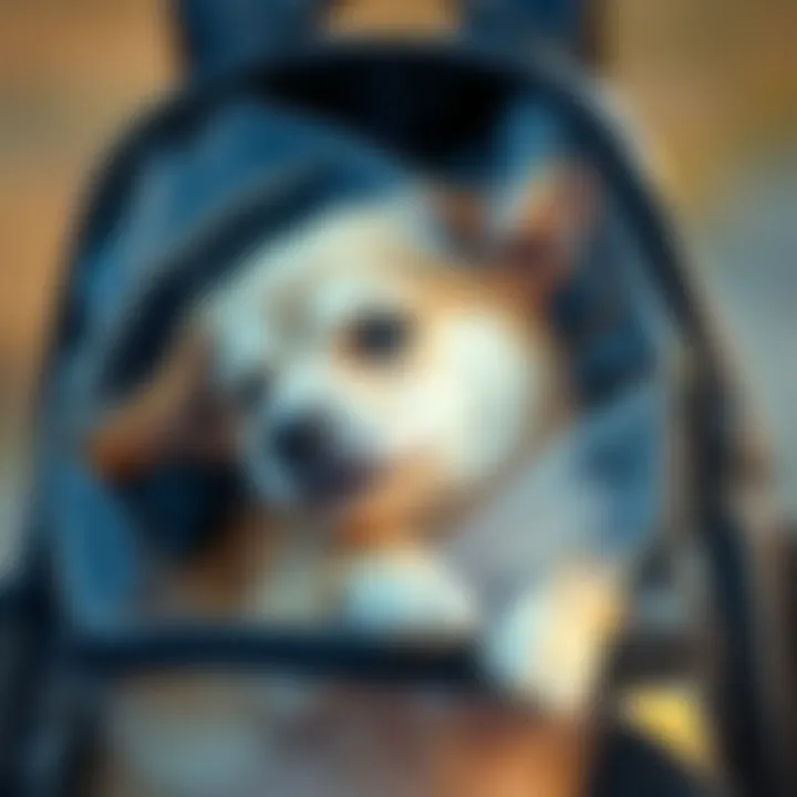 Close-up of a pet comfortably resting inside a clear backpack.