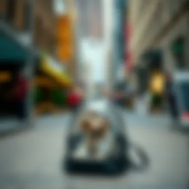 A stylish pet carrier backpack displayed in a trendy urban setting.