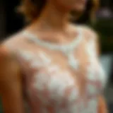 Intricate Lace Detailing on Mesh Bridesmaid Dress Elegant mesh bridesmaid dress showcasing intricate lace detailing