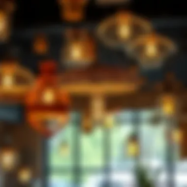 An artistic arrangement of various light fixtures embodying bohemian aesthetics