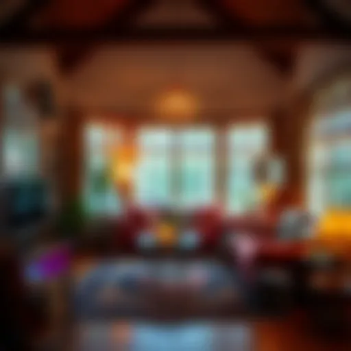 Eclectic Bohemian Living Room A vibrant bohemian living room adorned with eclectic decor and warm lighting