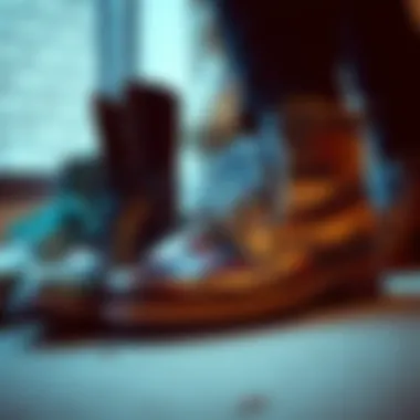 Diverse Printing Techniques in Footwear A collection of various boots demonstrating different printing techniques