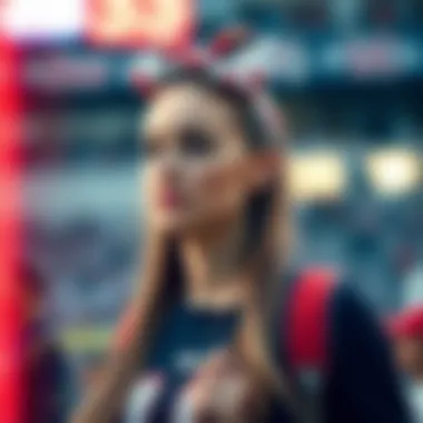 A stylish football fan wearing a hair bow that represents their favorite team