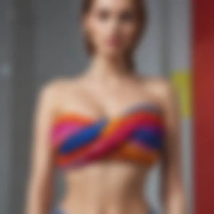 A stylish knotted tube top in vibrant colors displayed on a mannequin.