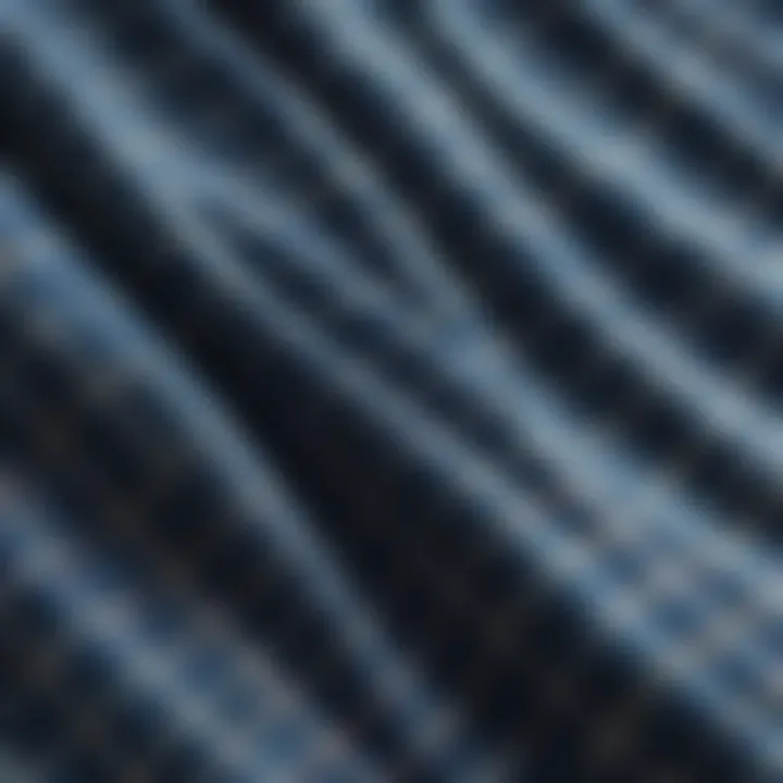 Close-up of blue plaid fabric texture highlighting its quality