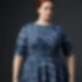 Elegant plus-size blue plaid dress draped on a mannequin