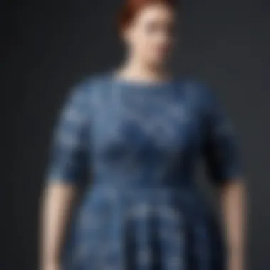 Elegant plus-size blue plaid dress draped on a mannequin