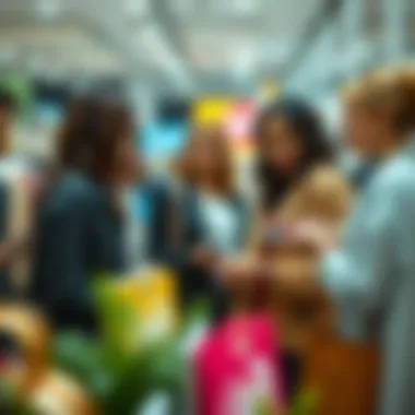 Diverse group of shoppers interacting with products in a retail environment