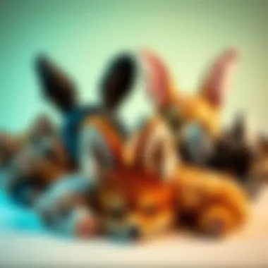 An artistic arrangement of various furry ear designs on a vibrant background.