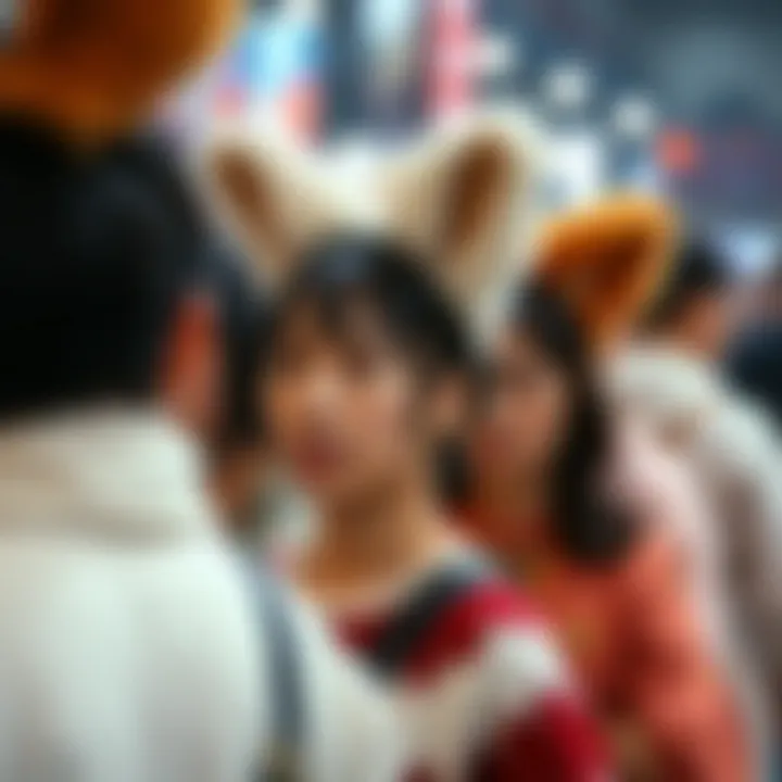 A group of individuals wearing furry ears at a cultural event.