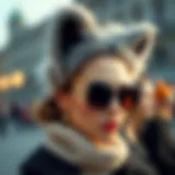 A close-up of fashionable furry ears showcased on a stylish model.