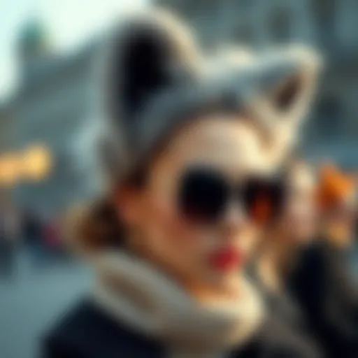 A close-up of fashionable furry ears showcased on a stylish model.