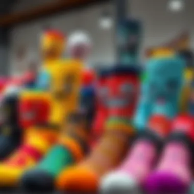 Colorful custom face socks displayed artistically