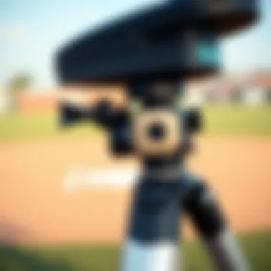 Close-up view of the adjustable features of a baseball tee