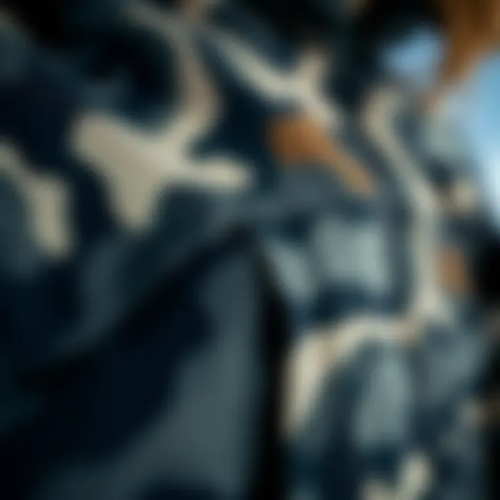 Close-up of fabric texture of camo ski jacket