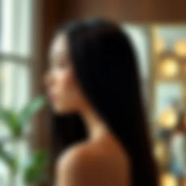 A side view demonstrating the seamless application of black straight hair extensions