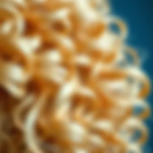 Intricate details of a blonde curly synthetic wig